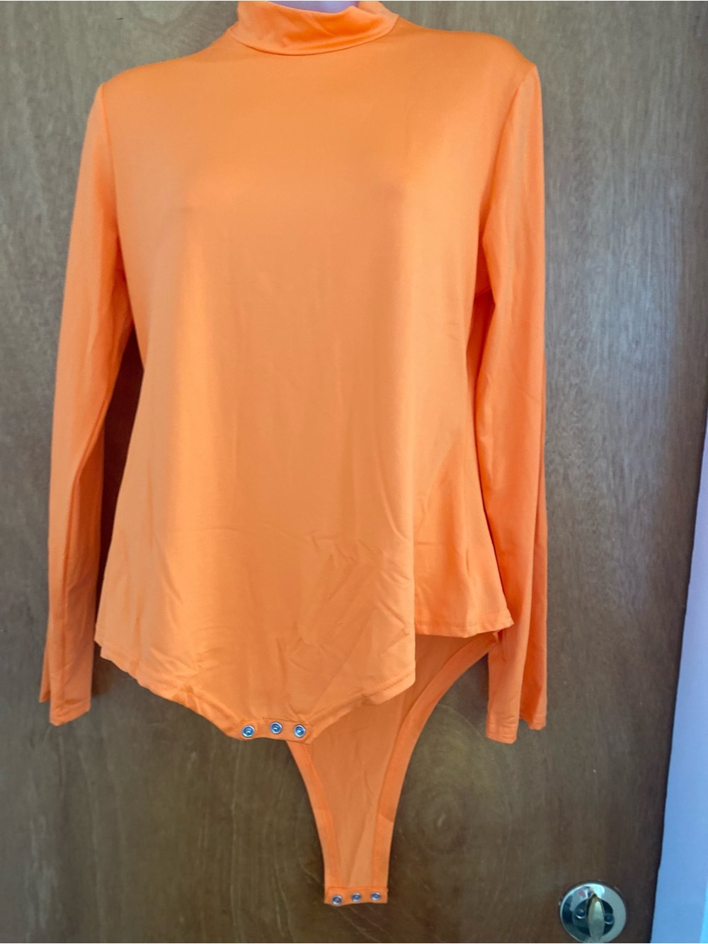 Women's Long-Sleeve Mock Neck Orange Bodysuit